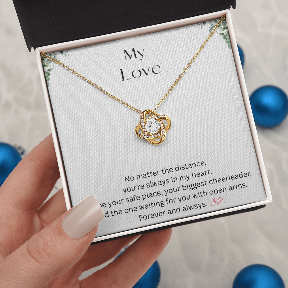 My Love Knot Necklace – Romantic Gift for Wife, Girlfriend, or Mom | White & Yellow Gold Finish”