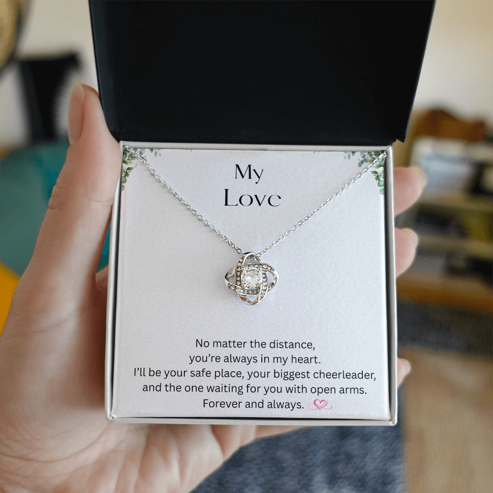 My Love Knot Necklace – Romantic Gift for Wife, Girlfriend, or Mom | White & Yellow Gold Finish”