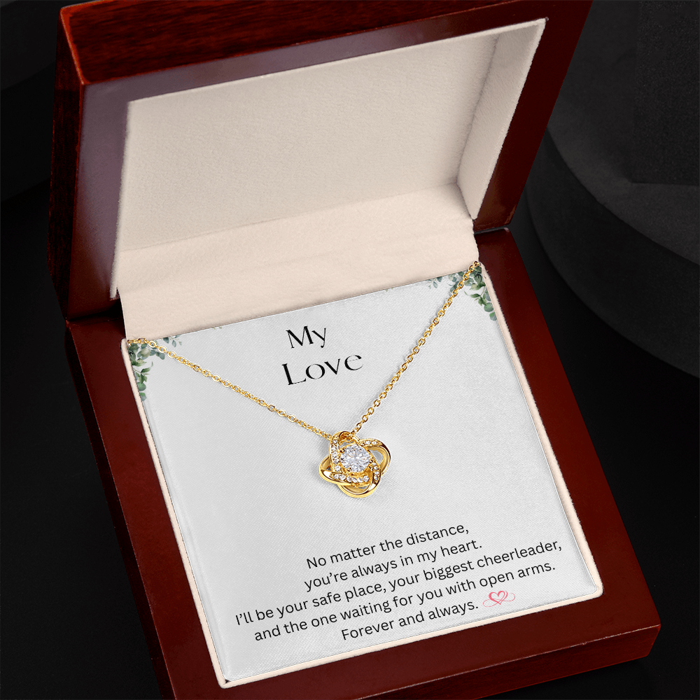 My Love Knot Necklace – Romantic Gift for Wife, Girlfriend, or Mom | White & Yellow Gold Finish”