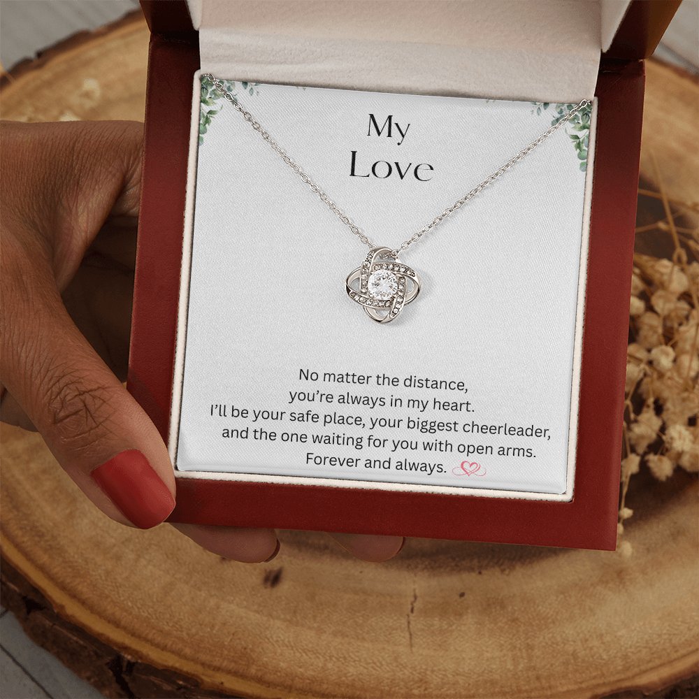 My Love Knot Necklace – Romantic Gift for Wife, Girlfriend, or Mom | White & Yellow Gold Finish”