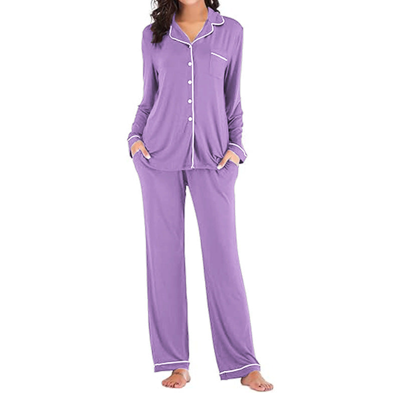 Women's Solid Color Casual Pocket Cardigan Button Long-sleeve Suit