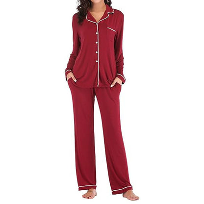 Women's Solid Color Casual Pocket Cardigan Button Long-sleeve Suit