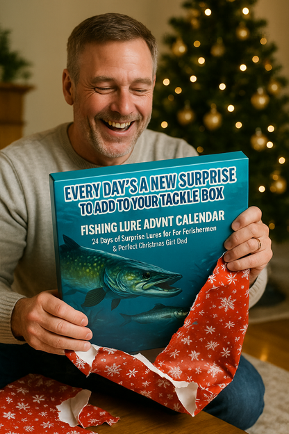 Fishing Lure Advent Calendar in gift box – great holiday present for dad or husband who loves fishing