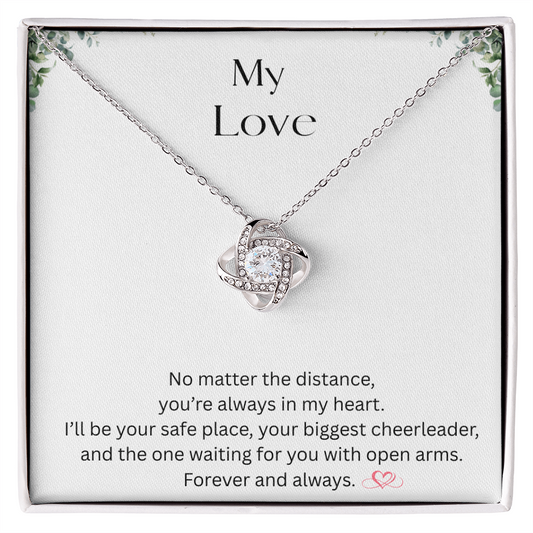 My Love Knot Necklace – Romantic Gift for Wife, Girlfriend, or Mom | White & Yellow Gold Finish”