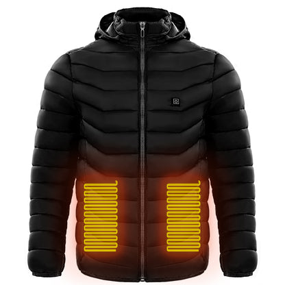 Men Heated Puffer Jacket Electric Heating Coat Insulated Hood Windbreaker
