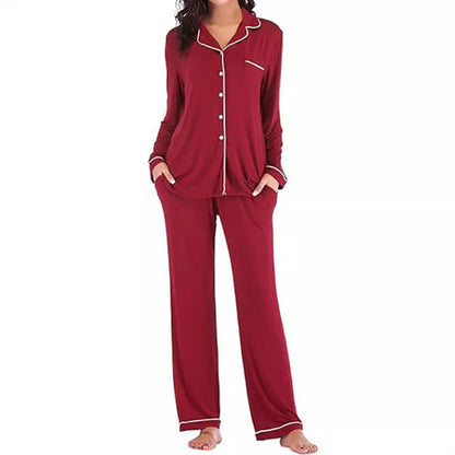 Women's Solid Color Casual Pocket Cardigan Button Long-sleeve Suit