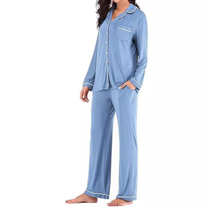 Women's Solid Color Casual Pocket Cardigan Button Long-sleeve Suit