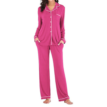 Women's Solid Color Casual Pocket Cardigan Button Long-sleeve Suit