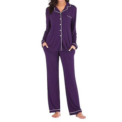 Women's Solid Color Casual Pocket Cardigan Button Long-sleeve Suit