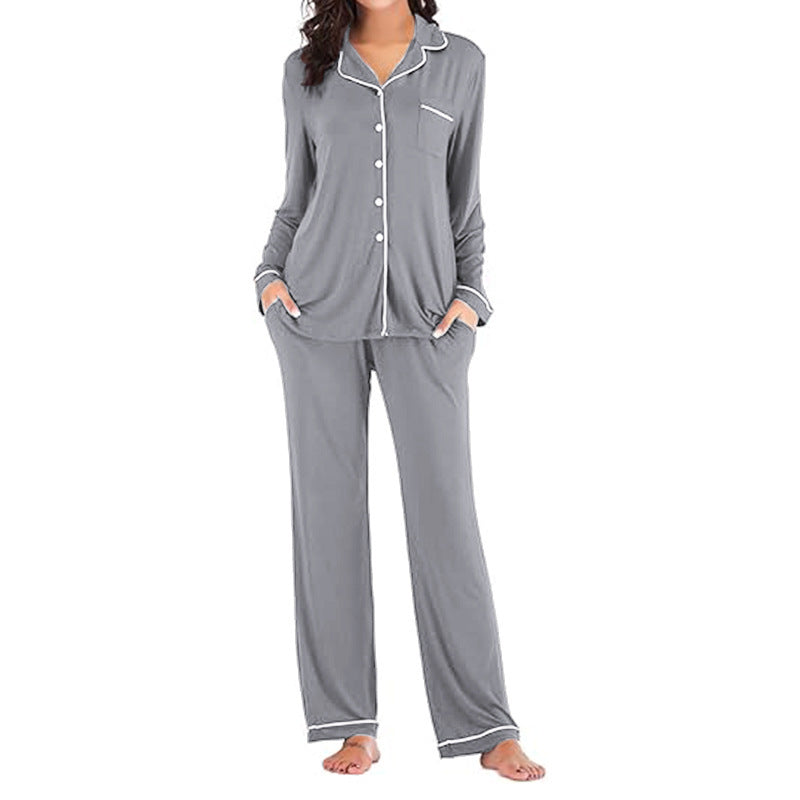 Women's Solid Color Casual Pocket Cardigan Button Long-sleeve Suit