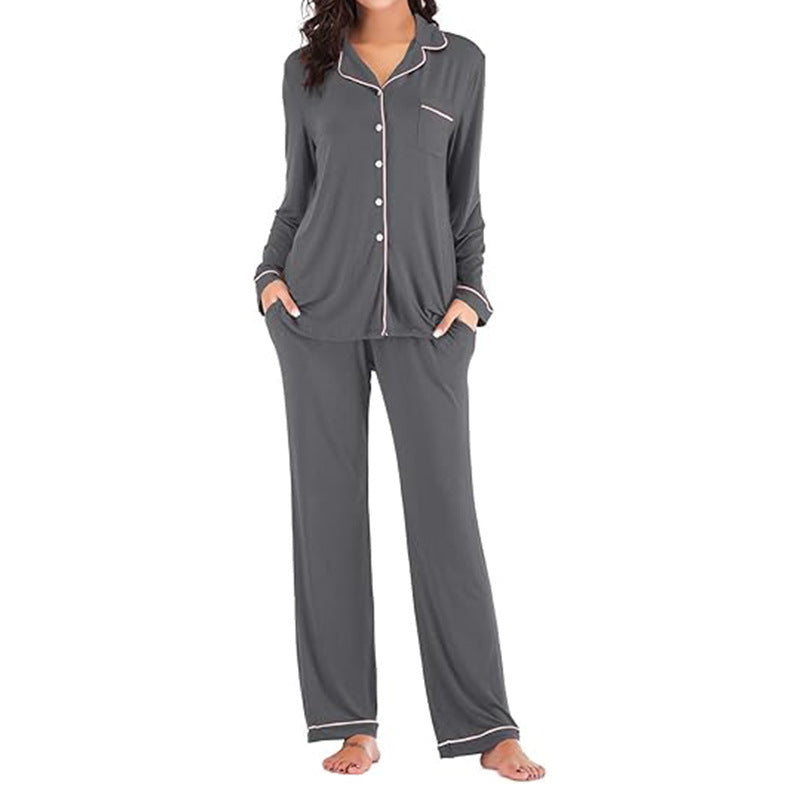 Women's Solid Color Casual Pocket Cardigan Button Long-sleeve Suit
