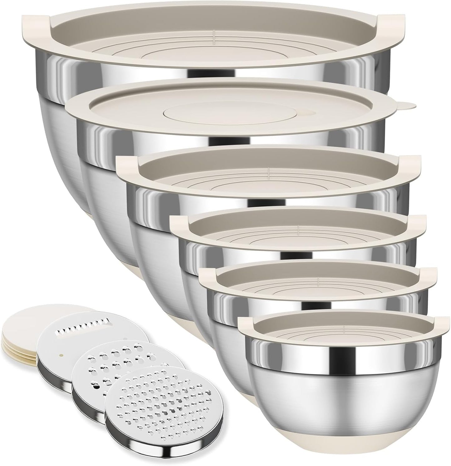 ✨ Premium Nesting Mixing Bowls Set with Airtight Lids & Grater Attachments