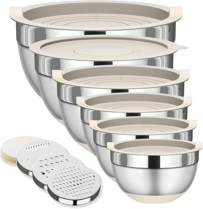 ✨ Premium Nesting Mixing Bowls Set with Airtight Lids & Grater Attachments