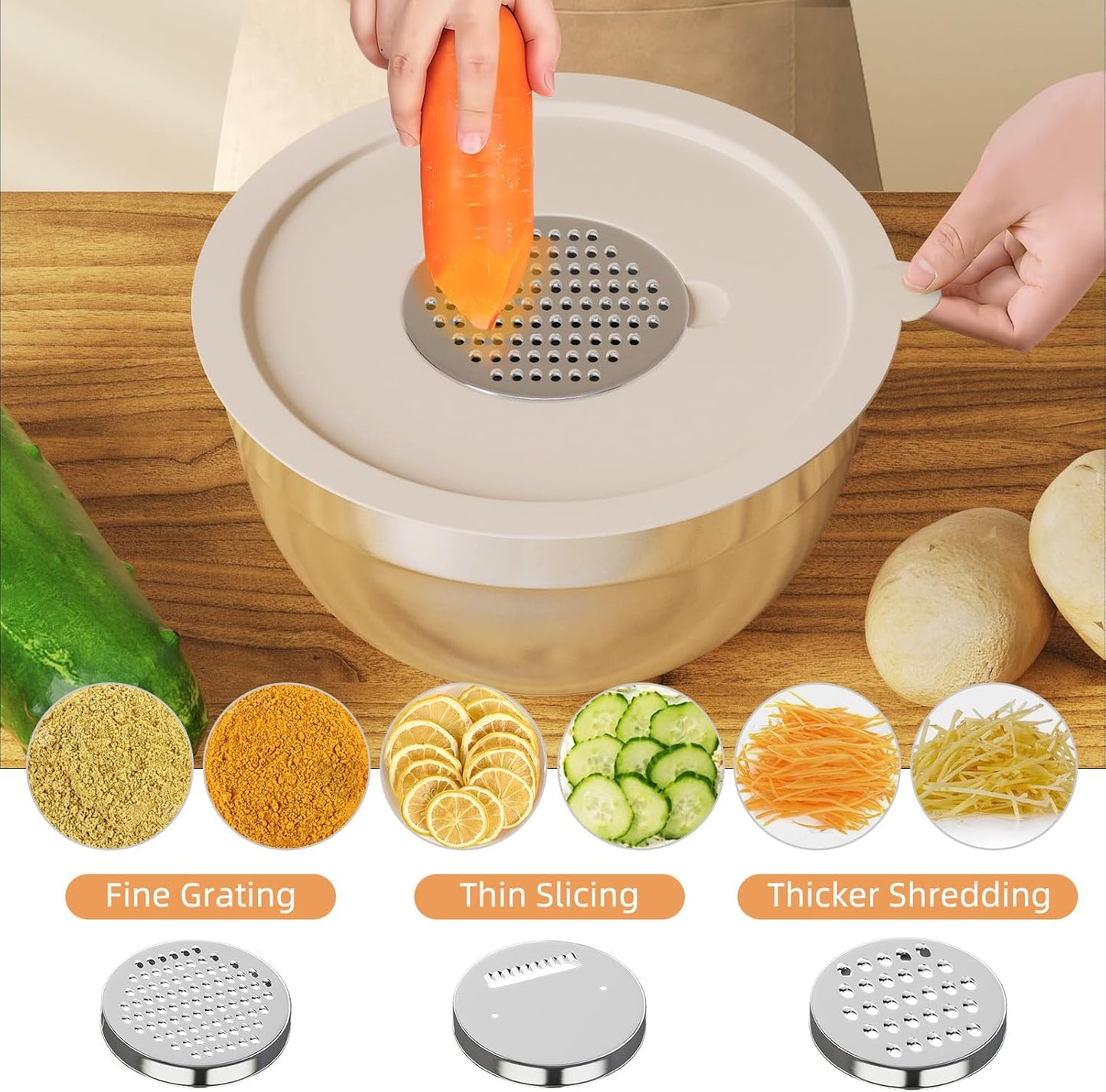 ✨ Premium Nesting Mixing Bowls Set with Airtight Lids & Grater Attachments