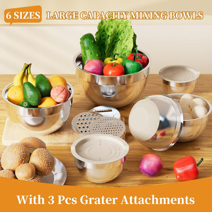 ✨ Premium Nesting Mixing Bowls Set with Airtight Lids & Grater Attachments