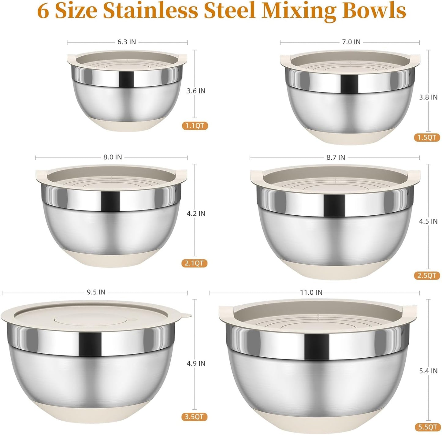 ✨ Premium Nesting Mixing Bowls Set with Airtight Lids & Grater Attachments
